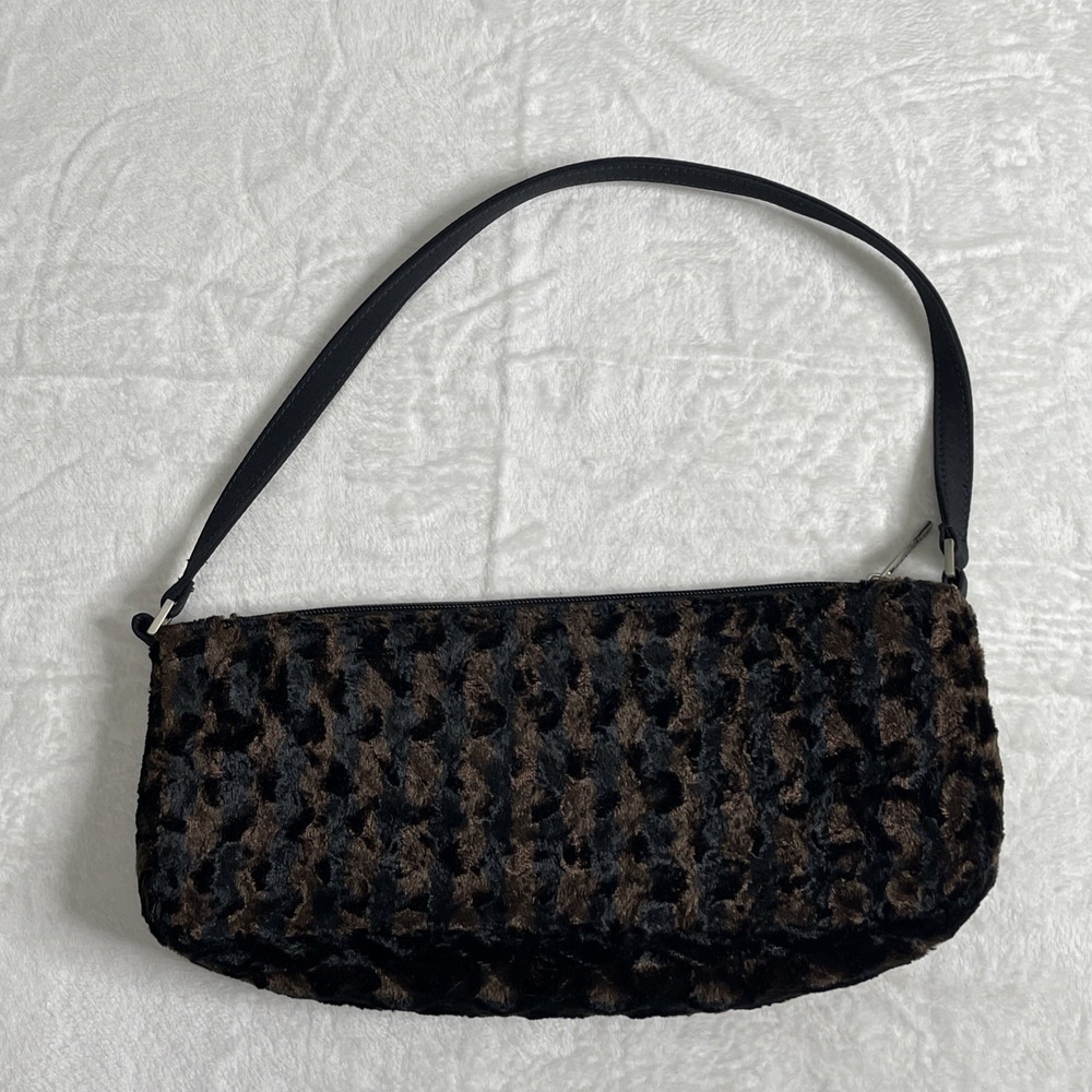 Lancome Tiger Animal Print Shoulder Tote Bag Black & Brown Faux Fur‎  Small/Med